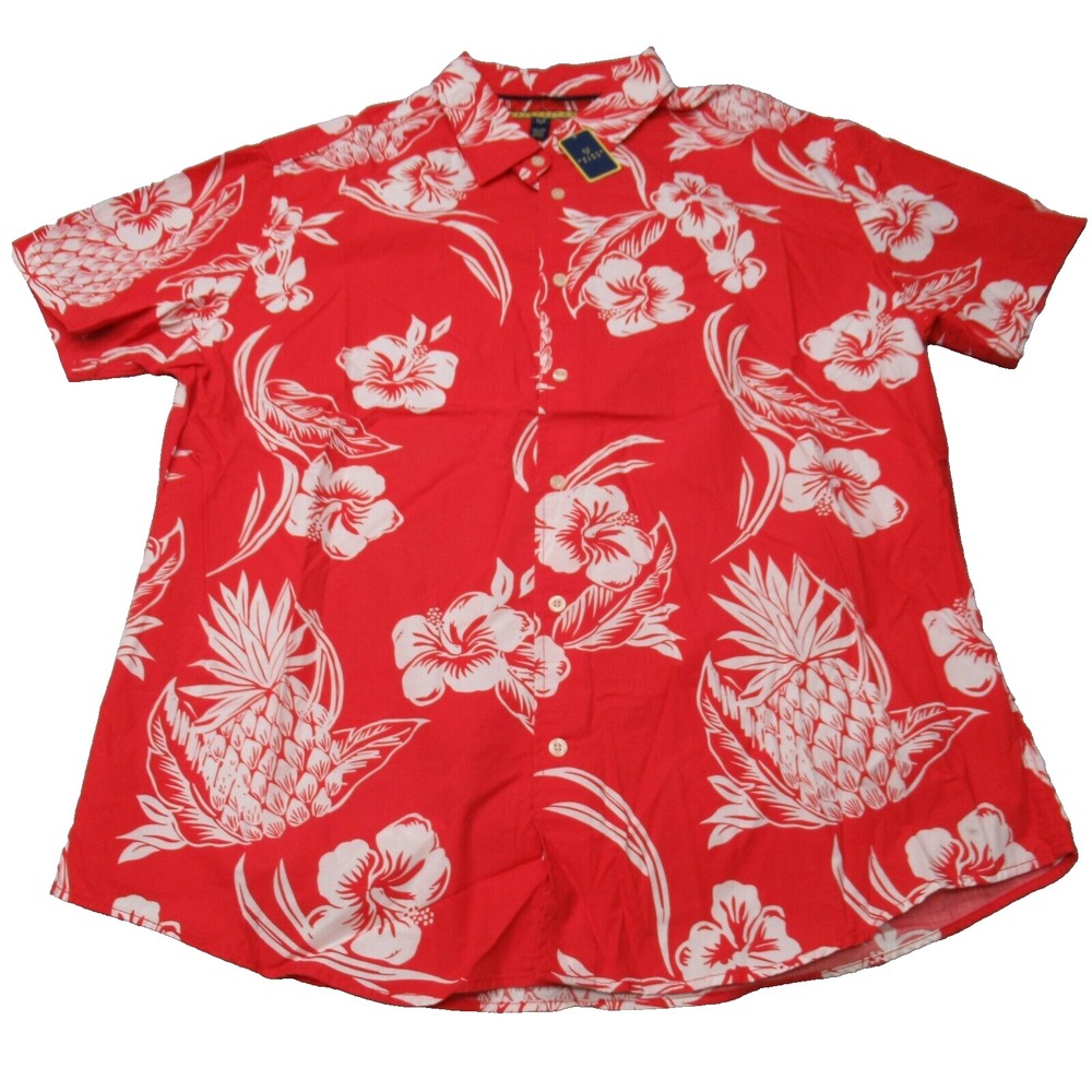 Prince & Fox Hawaiian Shirt Men XL Red Floral Pineapple Short Sleeve Casual NEW